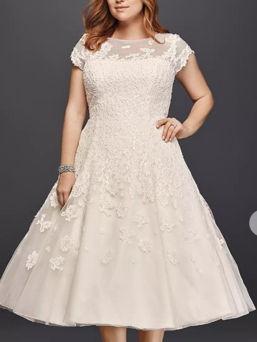 Oleg Cassini Cap Sleeve Illusion (Discontinued) Wedding Dress Size 4